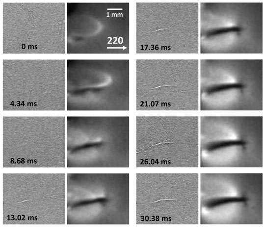 Crack propagation in a silicon wafer under thermal stress