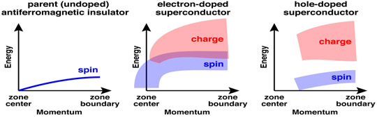 Schematic of spin and charge excitations in the copper oxides.
