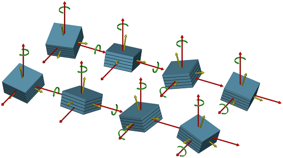 Schematic real space representation of the eight possible rotated and tilted Cu domains.