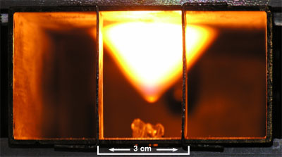 Photo of a stable fireball and the microwave cavity.