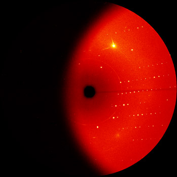 Composite diffraction image showing representative data from the primitive monoclinic phase with 512 atoms in unit cell