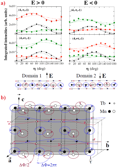 Polarisation dependence of of magnetic satellites for two reversal applied electric fields and magnetic structure of TbMnO3